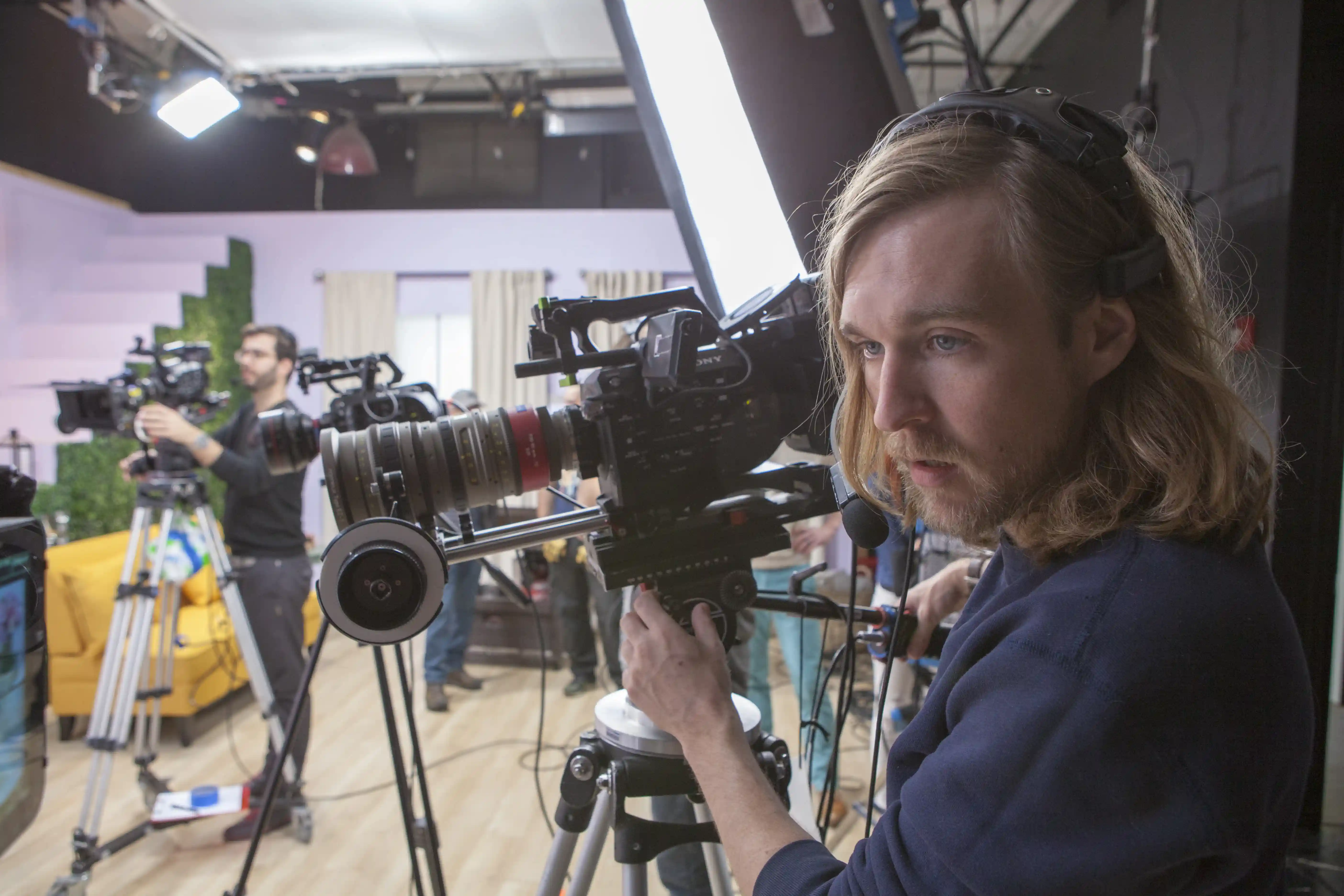 Boston video production company studio at 73 TV Place in Needham Heights with camera and lighting setup