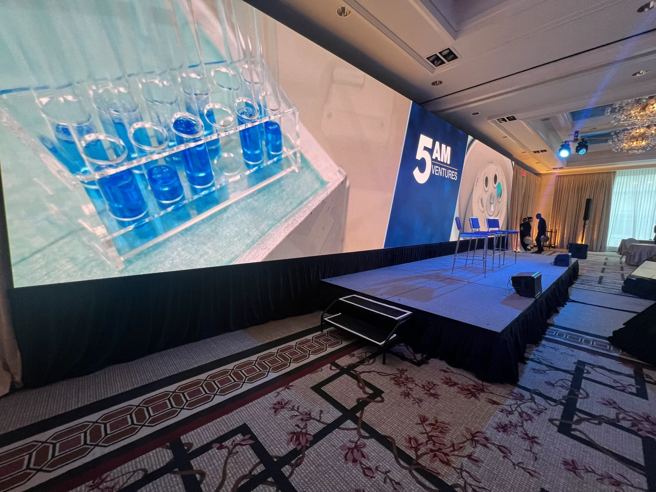 Hybrid investor meeting live stream with LED video wall for 5AM Ventures at Boston's Mandarin Oriental